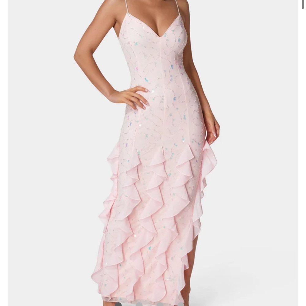 bebe Pink High Low Dress with Ruffles